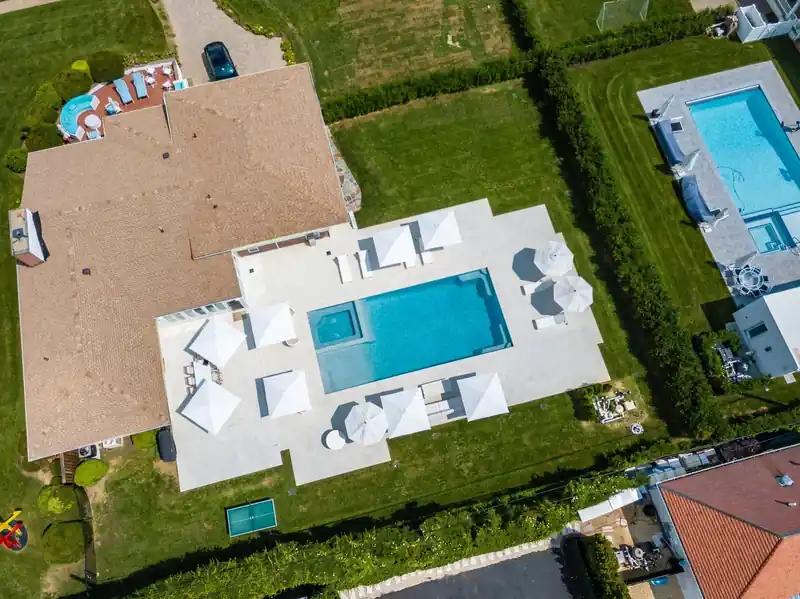 Pool set into a residential yard